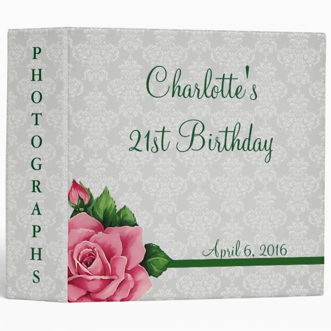 Damask and Floral Rose 21st Birthday Album Binder (Front/Spine)