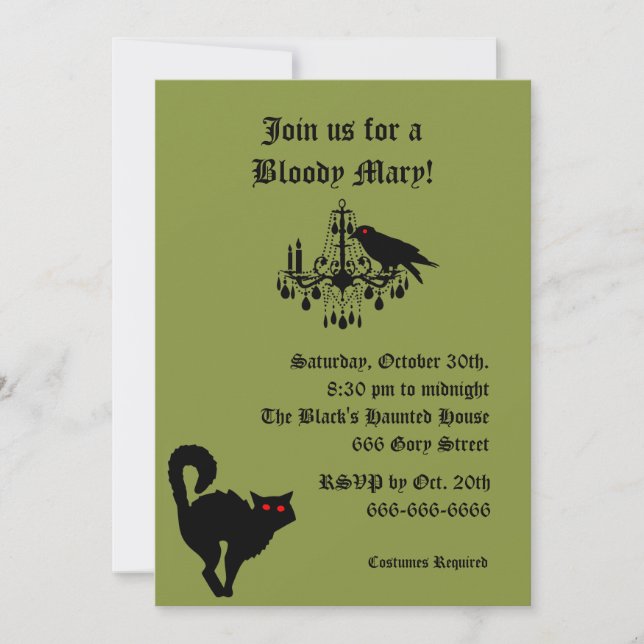 Damask and Green Halloween Invitation (Front)