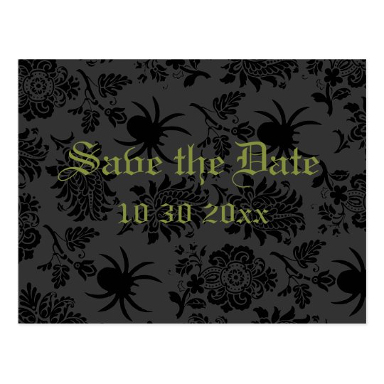 Damask and Green Save the Date Postcard