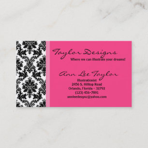 Damask and Hot Pink Elegant Trendy Business Card