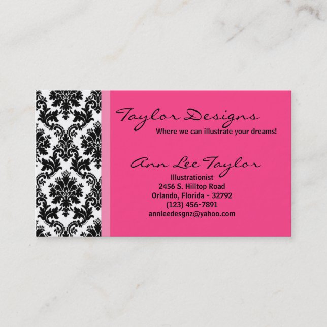 Damask and Hot Pink Elegant Trendy Business Card (Front)