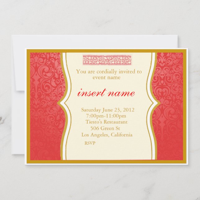 Damask and Indian Styled Invite (Front)