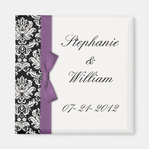 Damask and Purple Bow Fridge Magnet