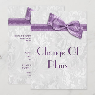 Damask and Purple Faux Bow Change Of Plans Invitation
