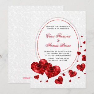 Damask And Red Hearts Wedding Invitation