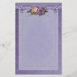Damask and Roses Purple Stationery