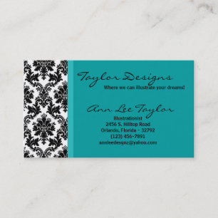 Damask and Teal Elegant Trendy Chic Business Card