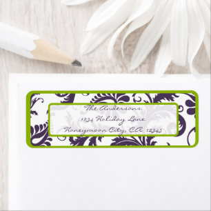 Damask Apple Green & Lapis Purple Address Label