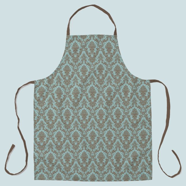 Damask Aqua and tan pattern Apron (Creator Uploaded)