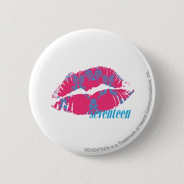 Damask Aqua-Magenta 2 Inch Round Button (Front)