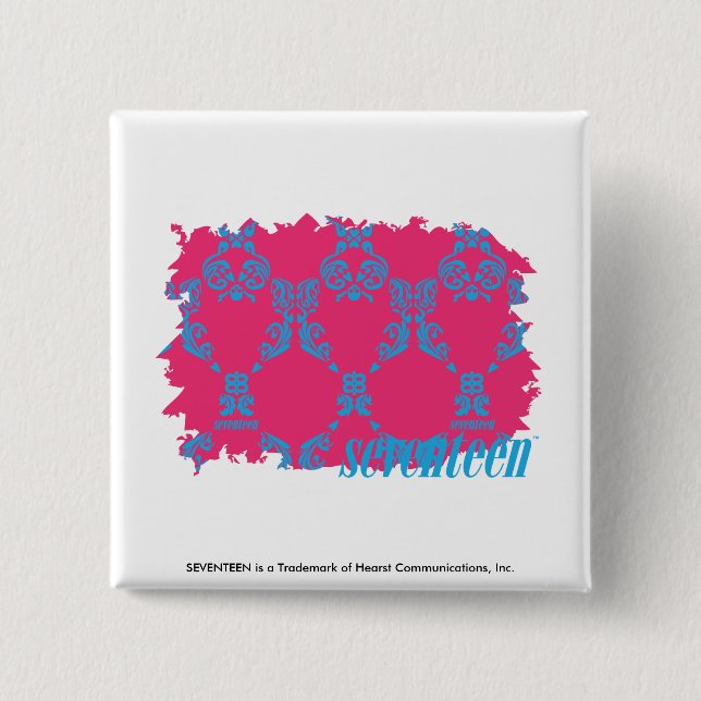 Damask Aqua-Magenta 3 2 Inch Square Button (Front)