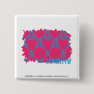 Damask Aqua-Magenta 3 2 Inch Square Button