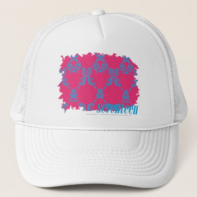 Damask Aqua-Magenta 3 Trucker Hat (Front)
