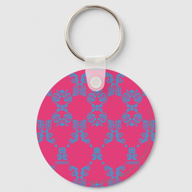 Damask Aqua-Magenta Keychain (Front)