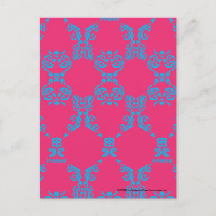 Damask Aqua-Magenta Postcard
