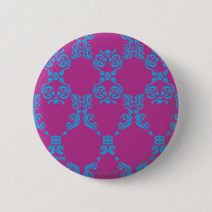 Damask Aqua-Purple 2 Inch Round Button