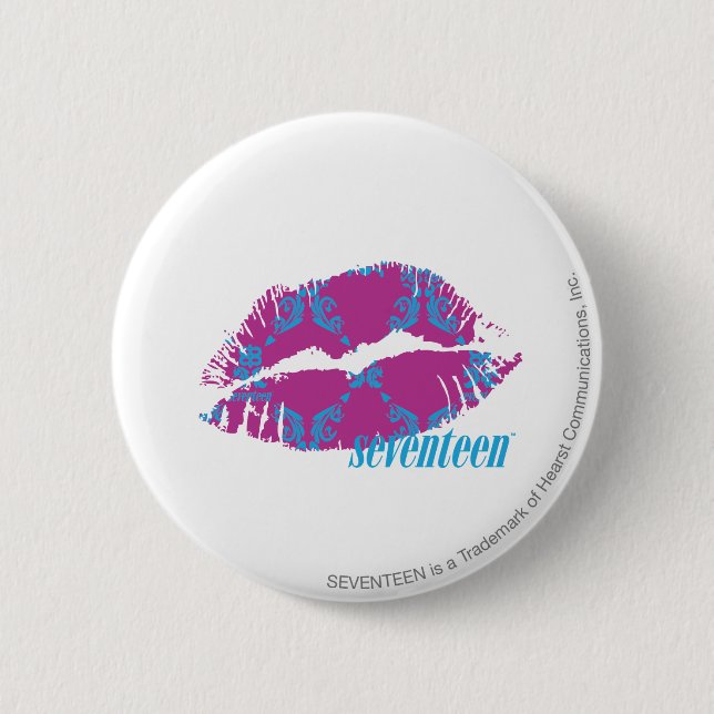 Damask Aqua-Purple 2 Inch Round Button (Front)