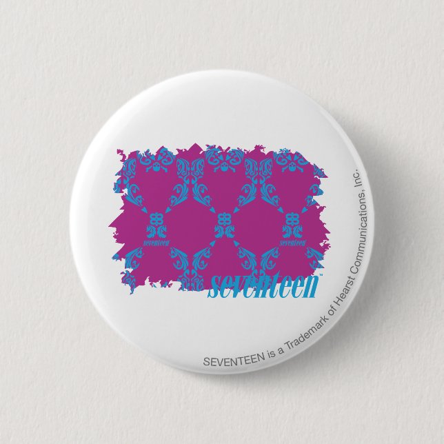 Damask Aqua-Purple 2 Inch Round Button (Front)