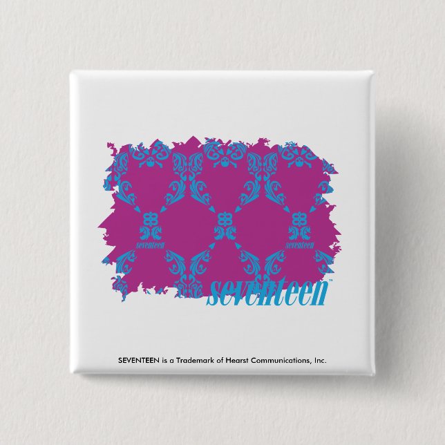 Damask Aqua-Purple 2 Inch Square Button (Front)
