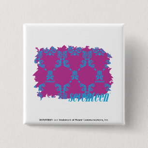 Damask Aqua-Purple 2 Inch Square Button