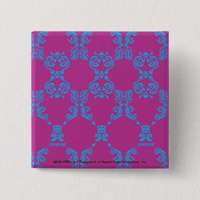 Damask Aqua-Purple 2 Inch Square Button (Front)