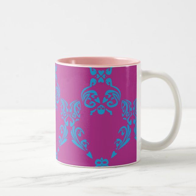 Damask Aqua-Purple Two-Tone Coffee Mug (Right)