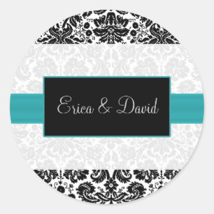 damask aqua   Wedding Monogram stickers