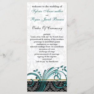 damask aqua Wedding program