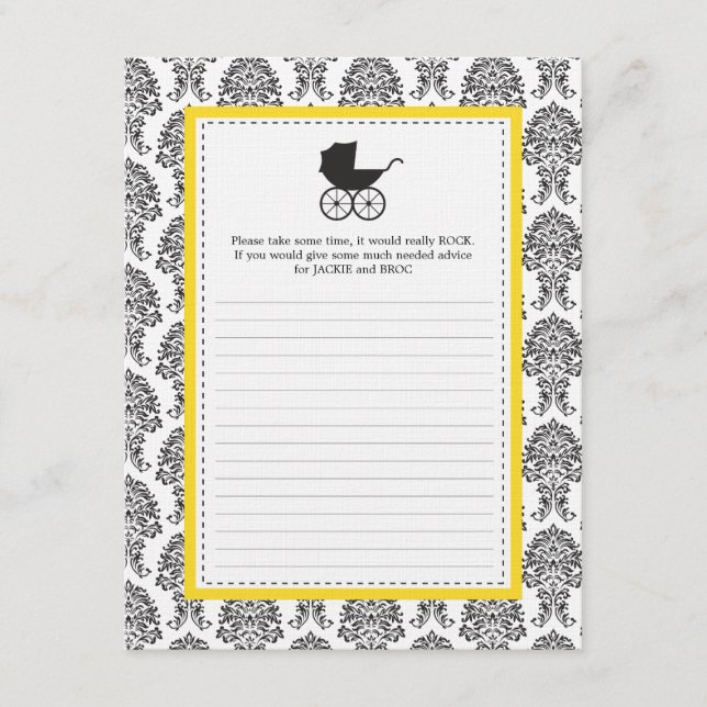Damask Baby Carriage Baby shower carte conseil (Devant)