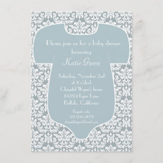 Damask Baby Shower Invitation - Blue