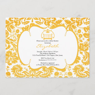 Damask Baby Shower Invitation Orange Crib Girl