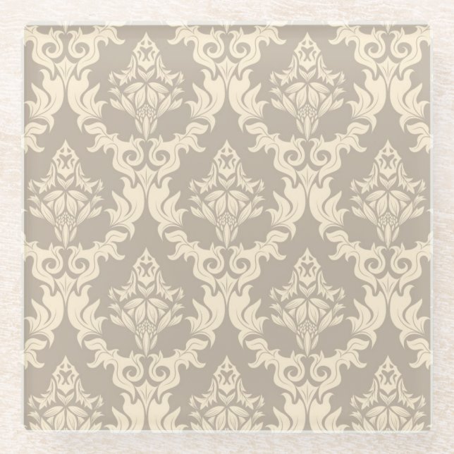 Damask background glass coaster (Front)