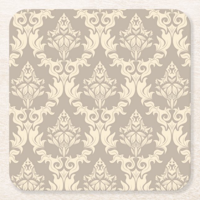 Damask background square paper coaster (Front)