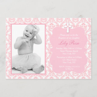 Damask Baptism Christening Invitations Girl