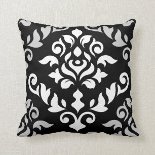 Damask Baroque Design Monochrome Throw Pillow