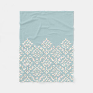 Damask Baroque Part Pattern Cream on Blue Fleece Blanket