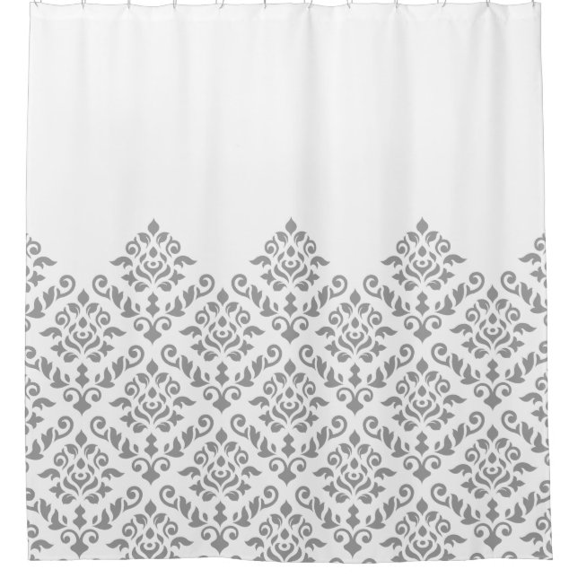 Damask Baroque Part Pattern Grey on White (Front)