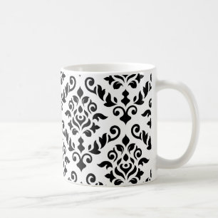Damask Baroque Pattern Black on White Coffee Mug