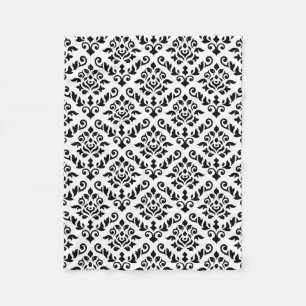 Damask Baroque Pattern Black on White Fleece Blanket