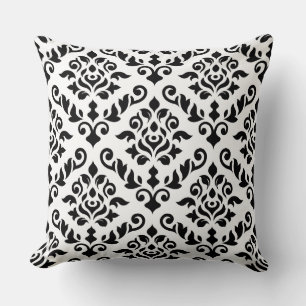 Damask Baroque Pattern Black on White Throw Pillow