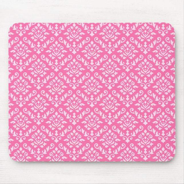 Damask Baroque Repeat Pattern Light on Dark Pink Mouse Pad (Front)