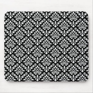 Damask Baroque Repeat Pattern White on Black Mouse Pad