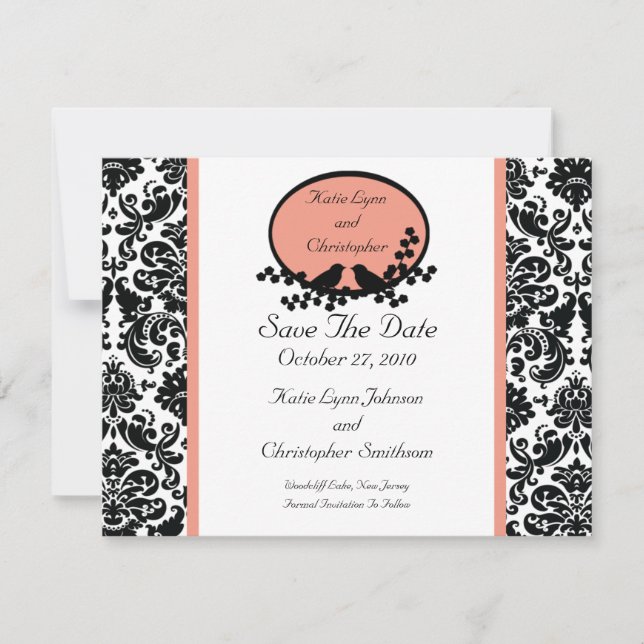 Damask & Birds Save The Date Announcement (Front)