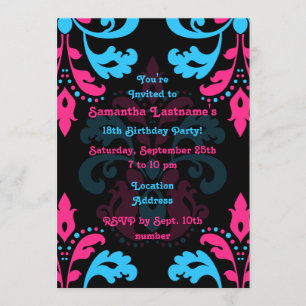 Damask birthday party invitation