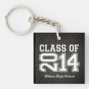 Damask Black and White Class of 2014 Graduation Keychain
