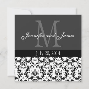 Damask Black and White Monogram Wedding Invitation