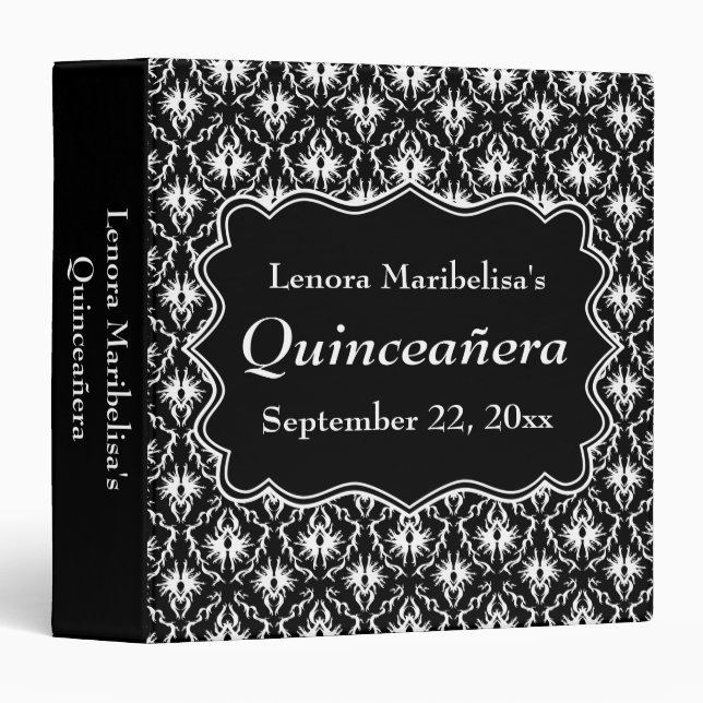 Damask Black and White Quinceanera Binder (Front/Spine)