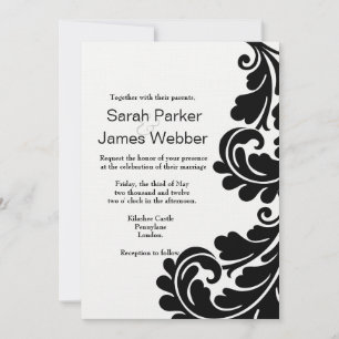 Damask Black and White Wedding invitation