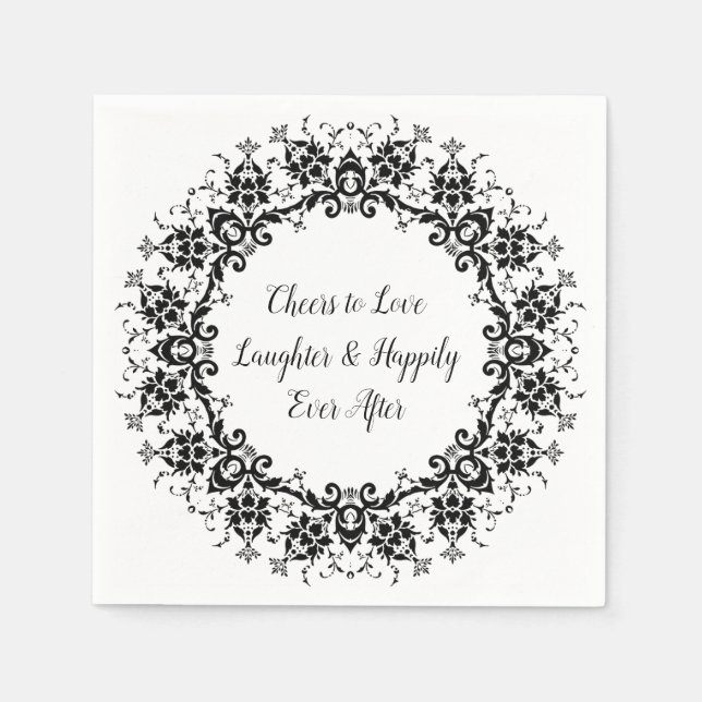 Damask Black And White Wedding Paper Napkin (Front)