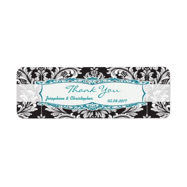 Damask black and white Wedding Thank you Lab (Front)